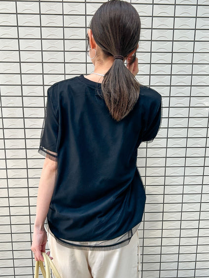 【WEB限定】チュールレイヤードロゴカットソー≪手洗い可能≫