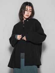 ライトジャージメルトンノーカラーミドルコート