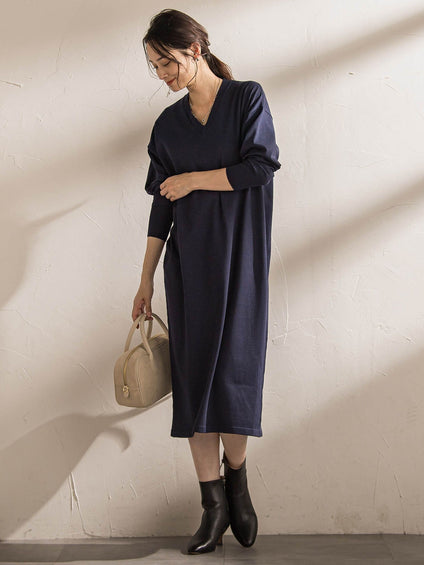 【WEB限定】Vネックニットワンピース≪丈長めあり/手洗い可能≫