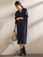 【WEB限定】Vネックニットワンピース≪丈長めあり/手洗い可能≫