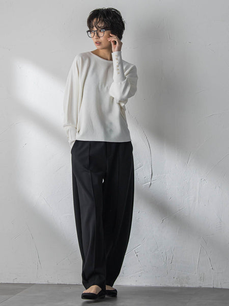 袖口ボタンドルマンニットプルオーバー≪手洗い可能≫