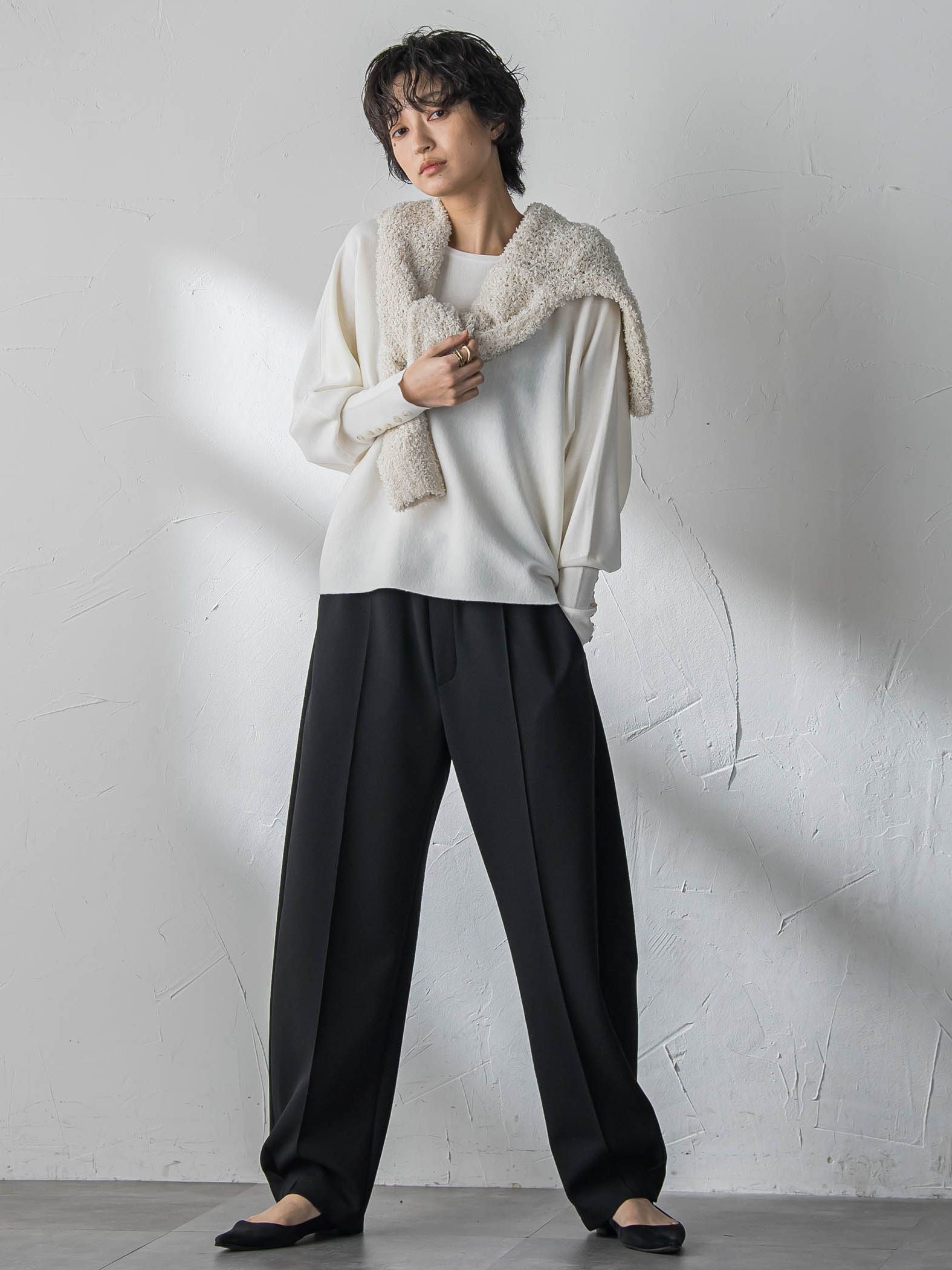 袖口ボタンドルマンニットプルオーバー≪手洗い可能≫