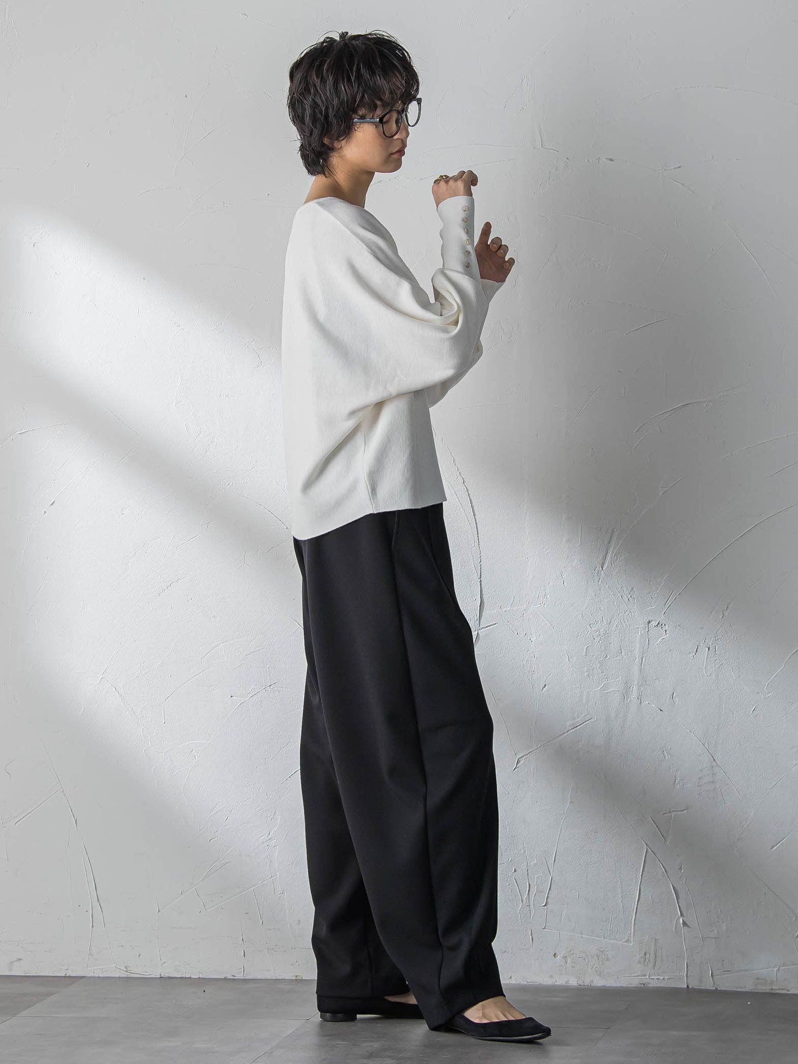 袖口ボタンドルマンニットプルオーバー≪手洗い可能≫