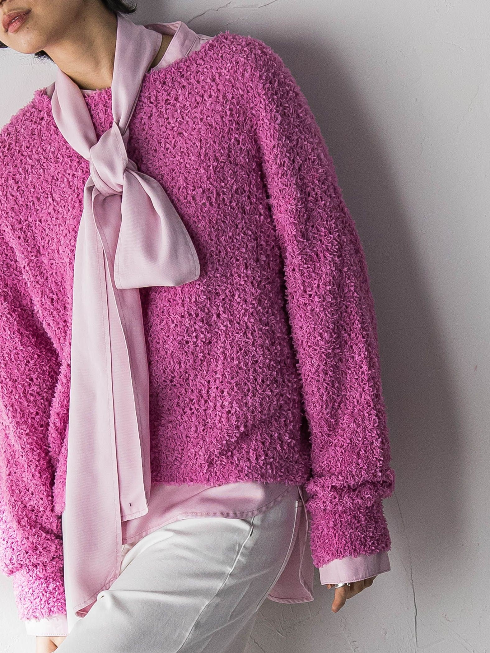 ファンシーヤーンボートネックニットプルオーバー≪手洗い可能≫