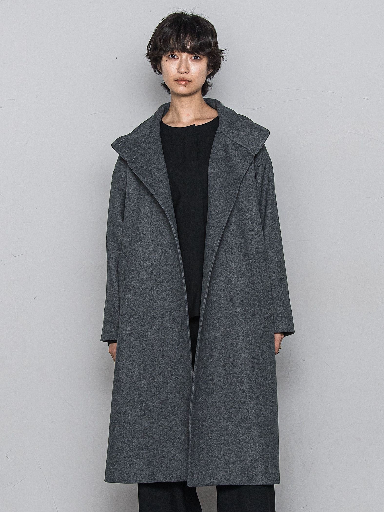 ライトジャージメルトンスタンドカラーロングコート