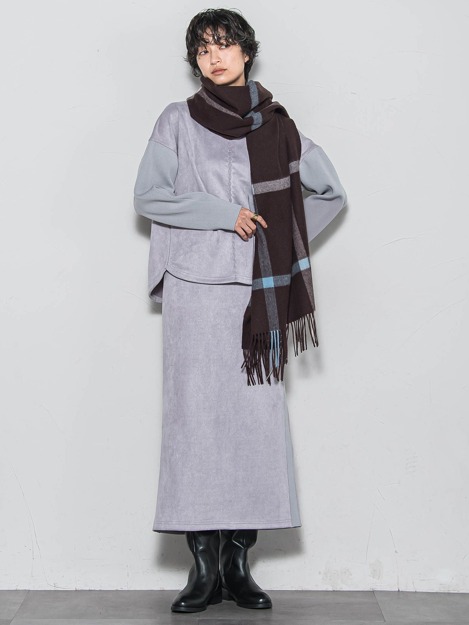 【新色追加】スウェード調×ニットスカートセットアップ≪手洗い可能≫