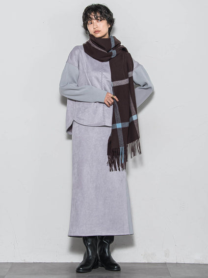 【新色追加】スウェード調×ニットスカートセットアップ≪手洗い可能≫