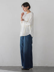 【WEB限定/大きいサイズ】裏起毛デニムワイドパンツ