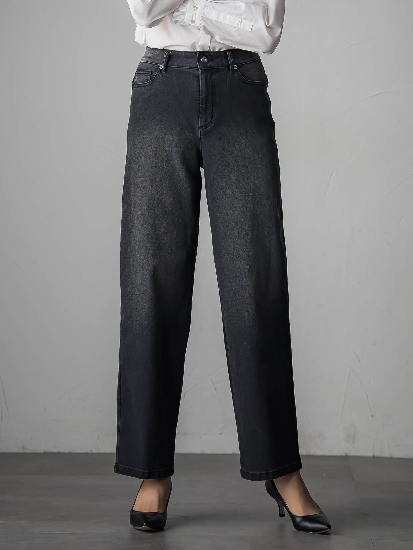 【大きいサイズ】【biyori】裏起毛ウインターデニムパンツ