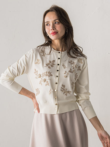 【新色追加】ボタニカルモチーフ刺繍カーディガン