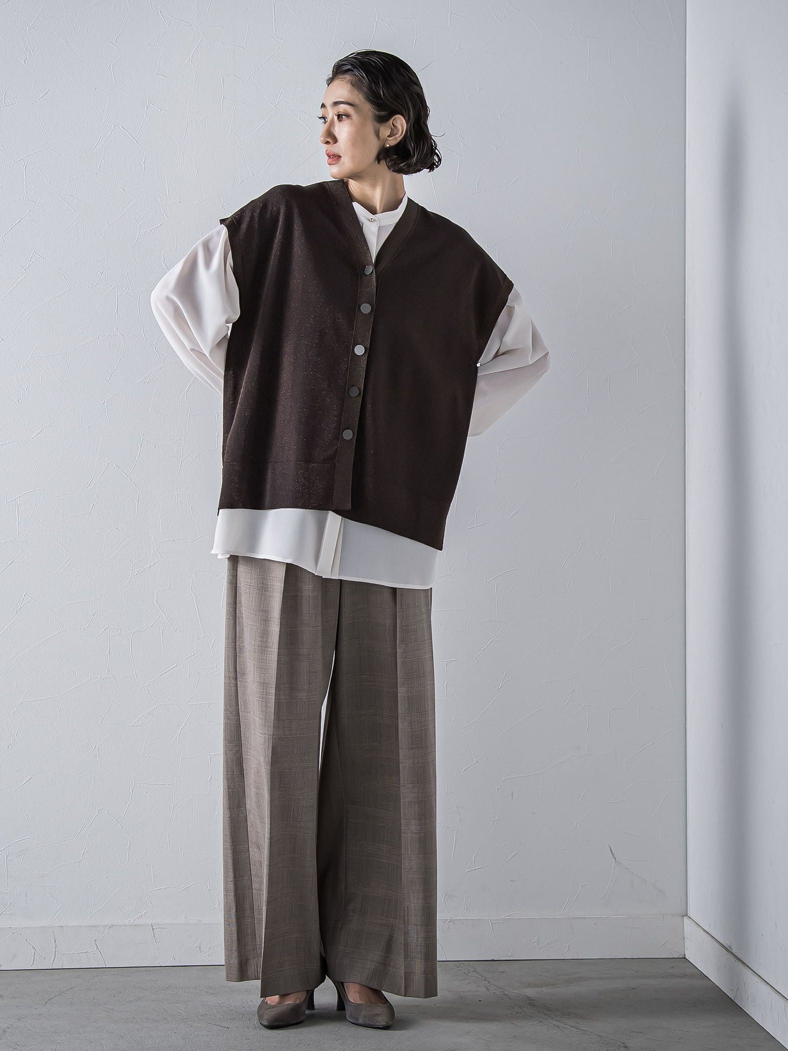 ”一枚でもレイヤードにも”ラメニットジレ≪手洗い可能≫