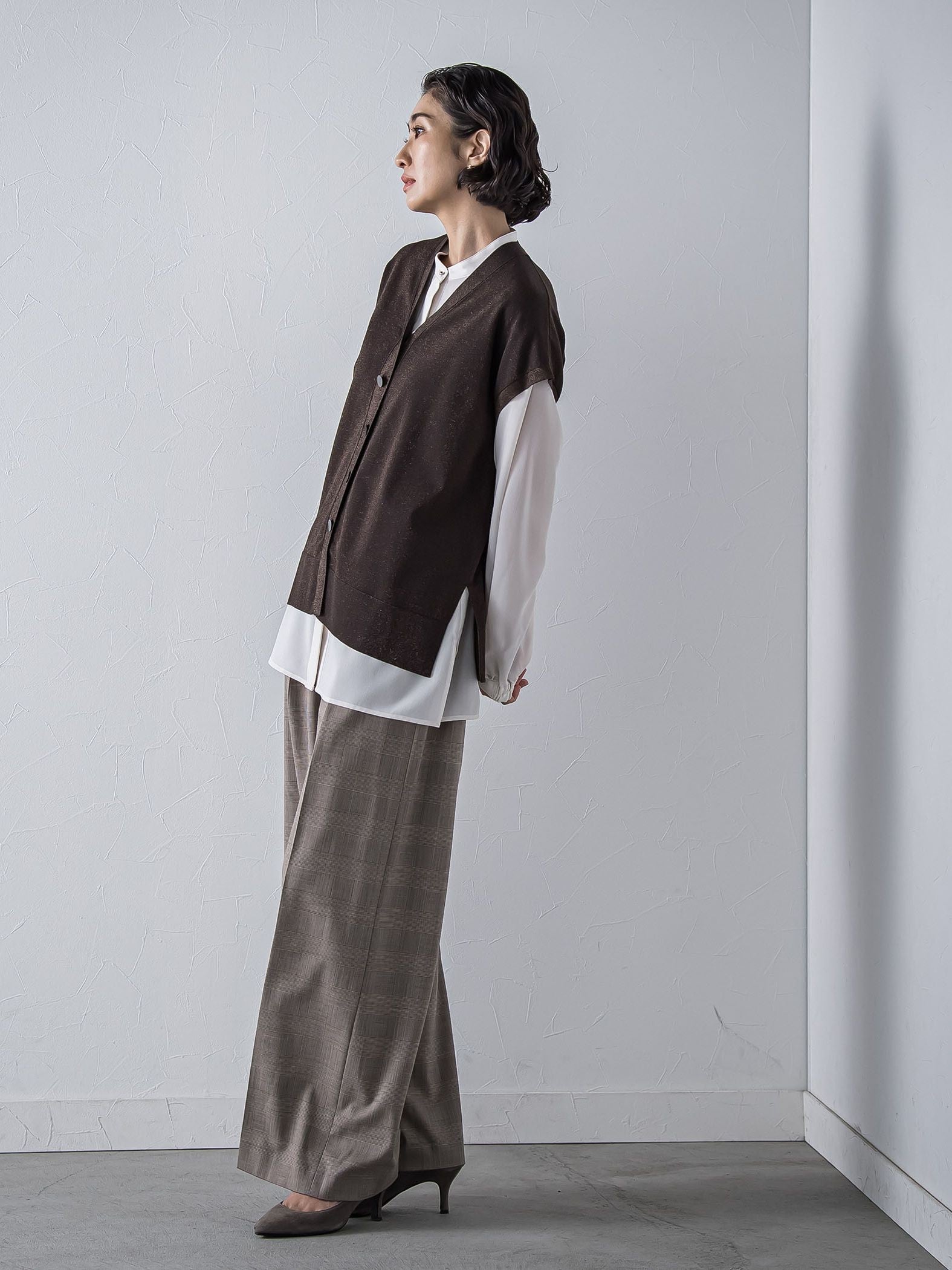 ”一枚でもレイヤードにも”ラメニットジレ≪手洗い可能≫