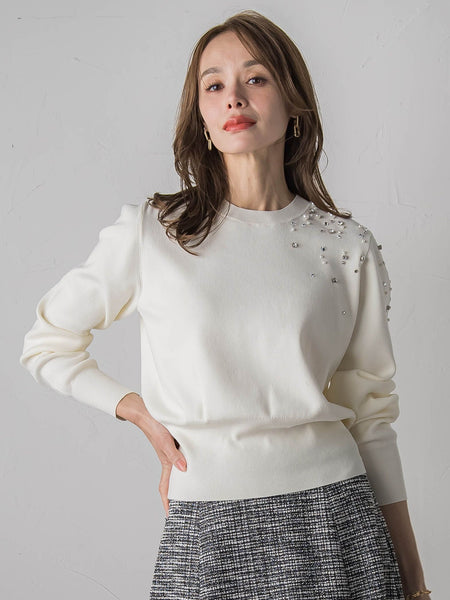 アシメパールビジューニット