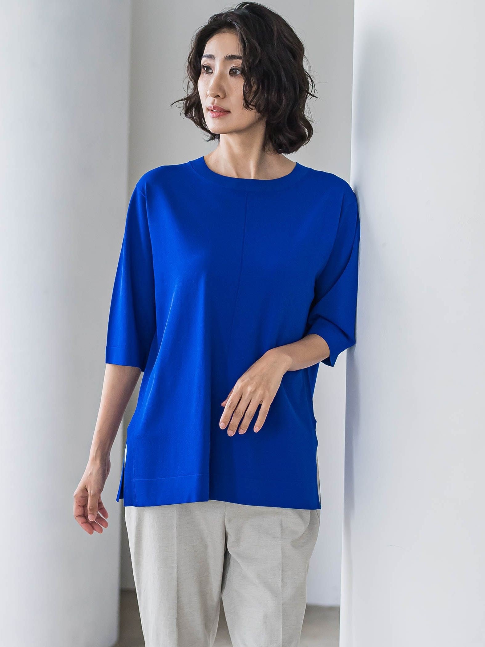 Tシャツ風ニットプルオーバー≪手洗い可能≫