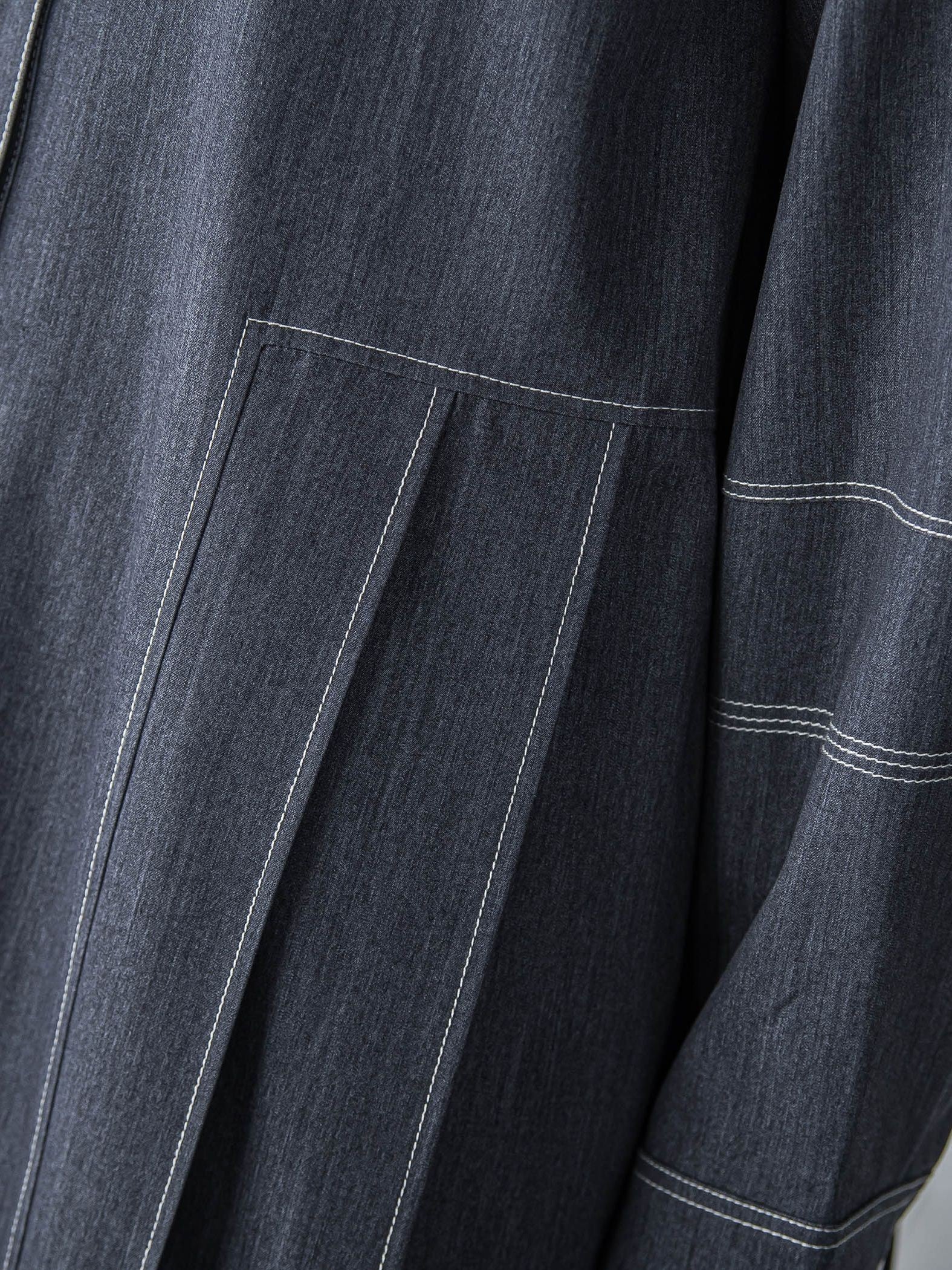 配色ステッチシャンブレーサイドプリーツワンピース≪手洗い可能≫