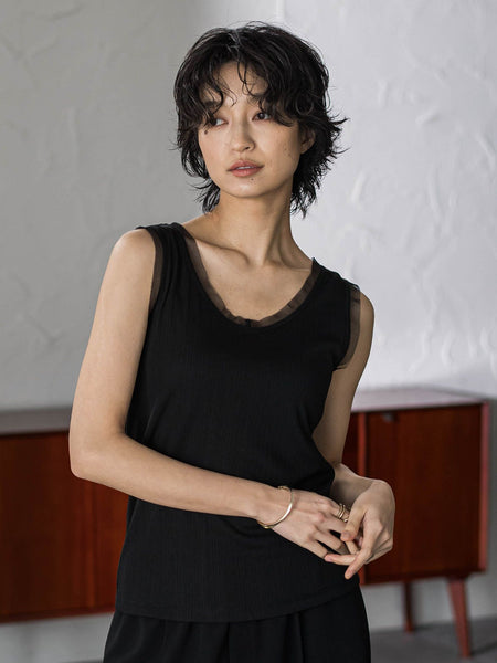 シアーネックリブタンクトップ