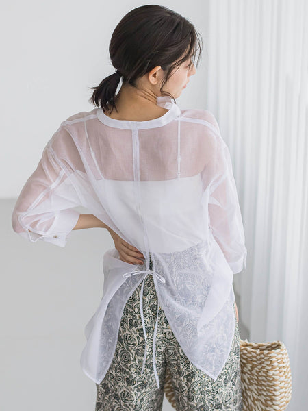 【WEB限定】シアーリネンライクBACKリボンシャツ≪手洗い可能≫