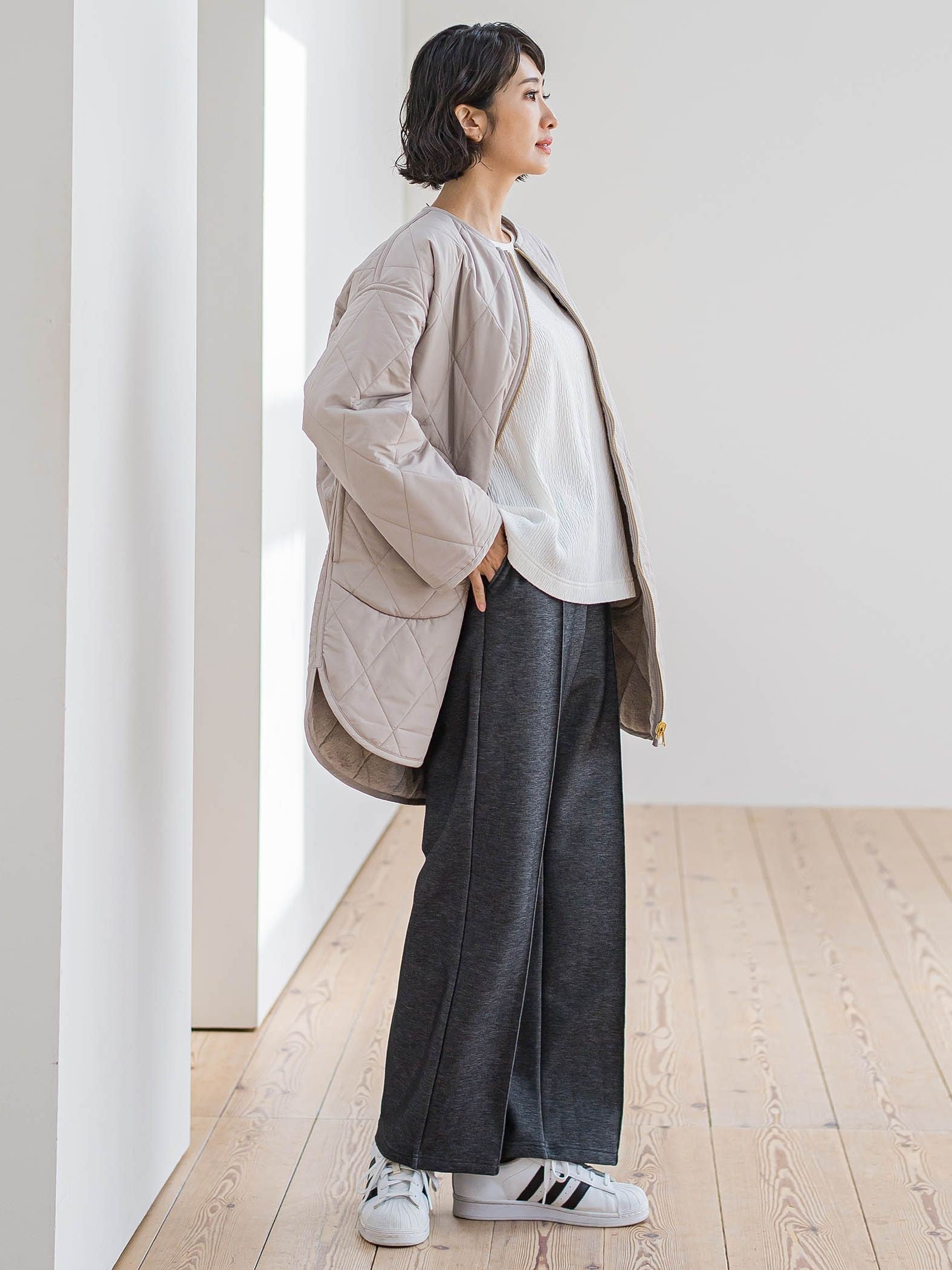 【WEB限定/新色追加】”楽暖”裏起毛ワイドパンツ≪洗濯機で洗える≫