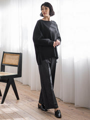 【WEB限定/新色追加】”楽暖”裏起毛ワイドパンツ≪洗濯機で洗える≫