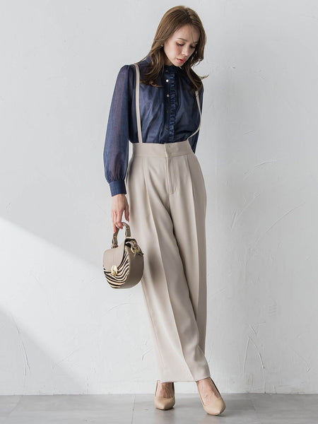 サスペンダー付きダブルサテンパンツ