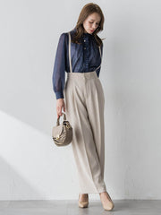 サスペンダー付きダブルサテンパンツ