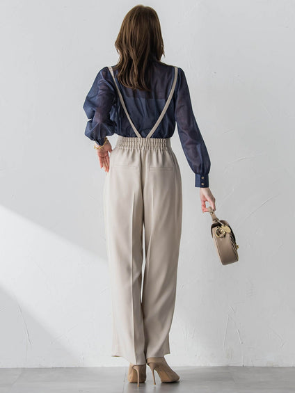 サスペンダー付きダブルサテンパンツ