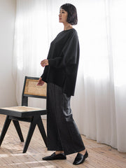 【WEB限定/新色追加】”楽暖”裏起毛ワイドパンツ≪洗濯機で洗える≫