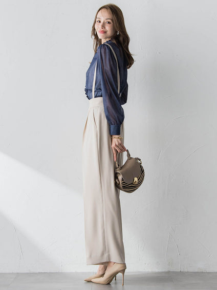 サスペンダー付きダブルサテンパンツ