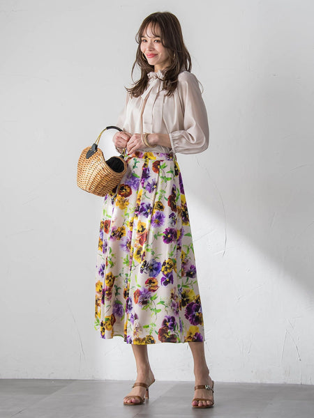 【KEITA KAWASAKI × Viaggio Bluコラボ】パンジープリントスカート