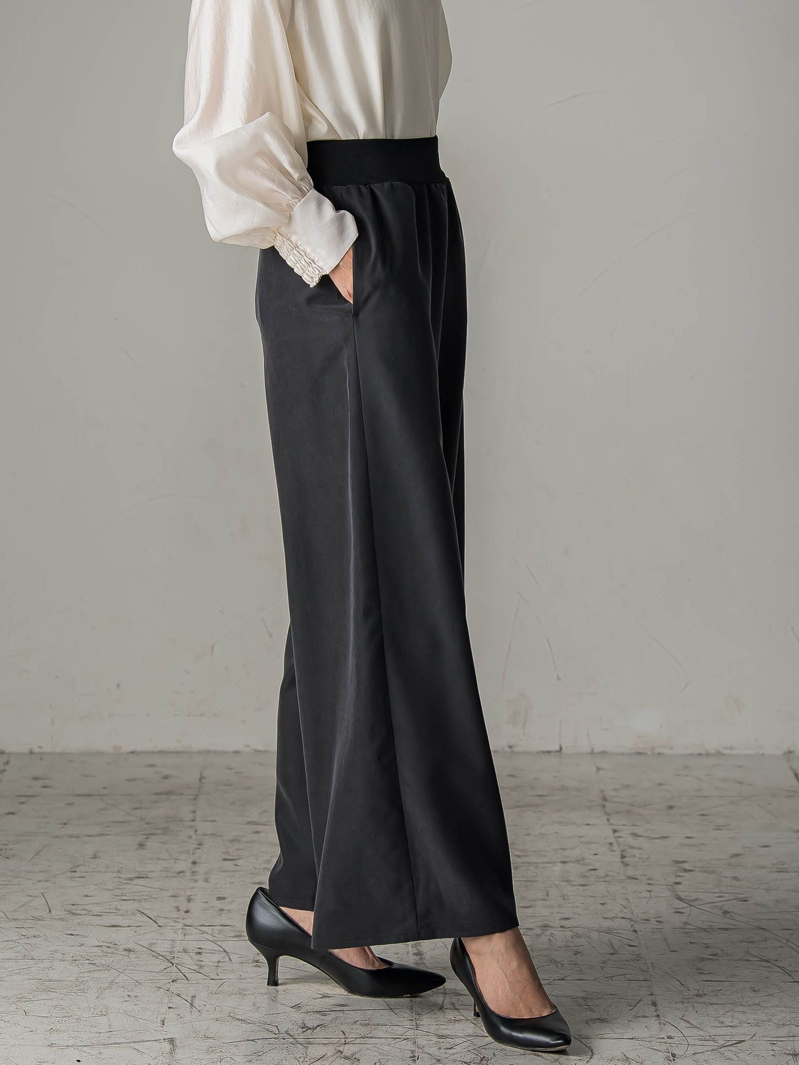 【biyori】”しっとりやわらかな風合い”ピーチポプリンリブパンツ≪洗濯機で洗える≫