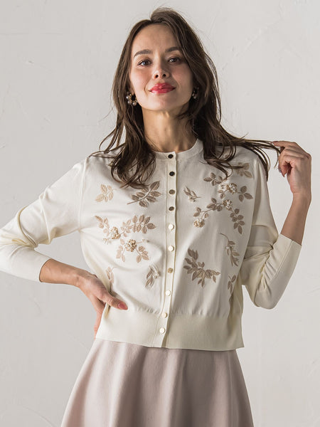 【新色追加】ボタニカルモチーフ刺繍カーディガン