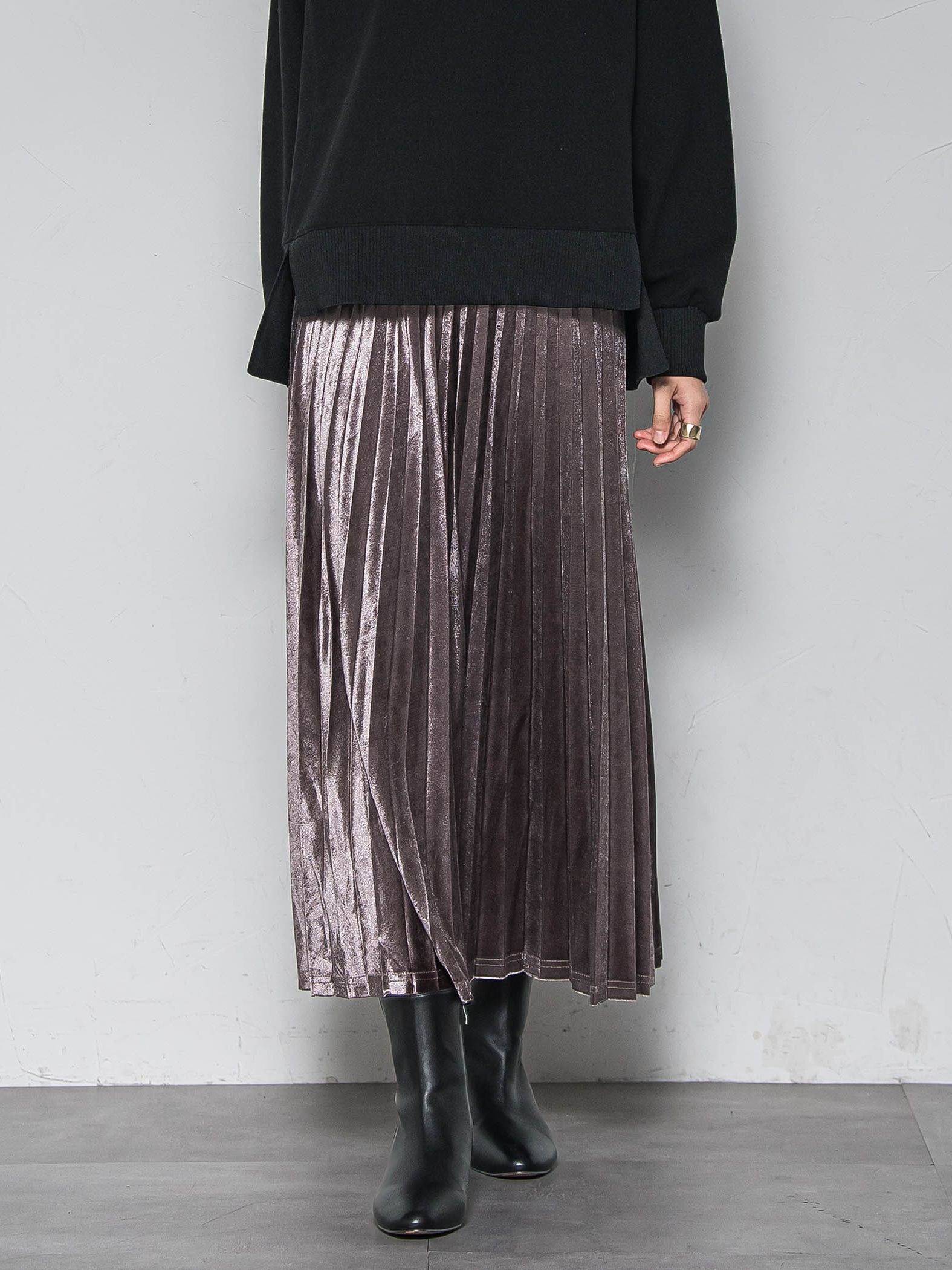 【WEB限定】ストレッチベロアプリーツスカート≪手洗い可能≫