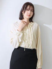 ストレッチジョーゼットミニフリルブラウス
