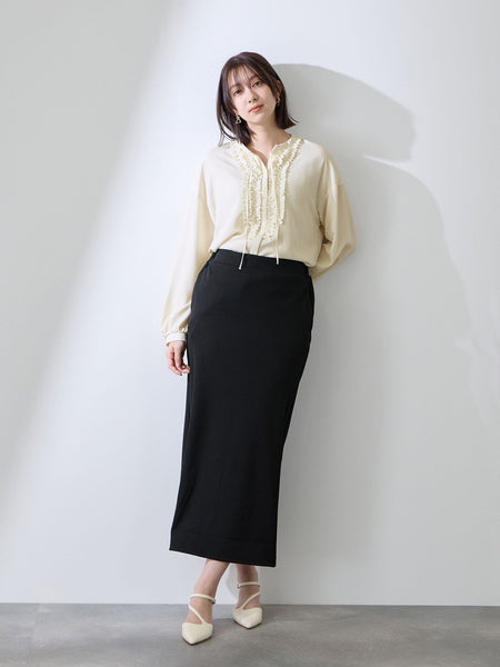 ストレッチジョーゼットミニフリルブラウス