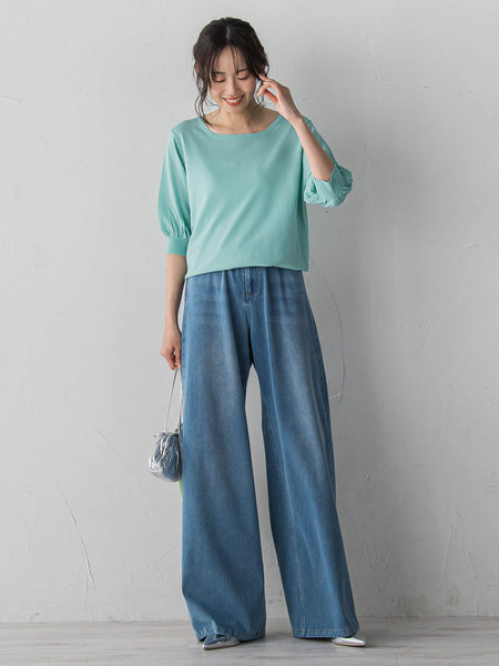 スクエアネックパフスリーブニット