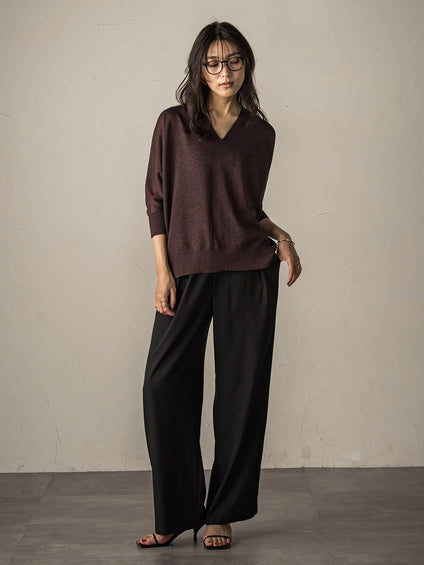 LEVITAシアーVネックドルマンニットプルオーバー≪手洗い可能≫