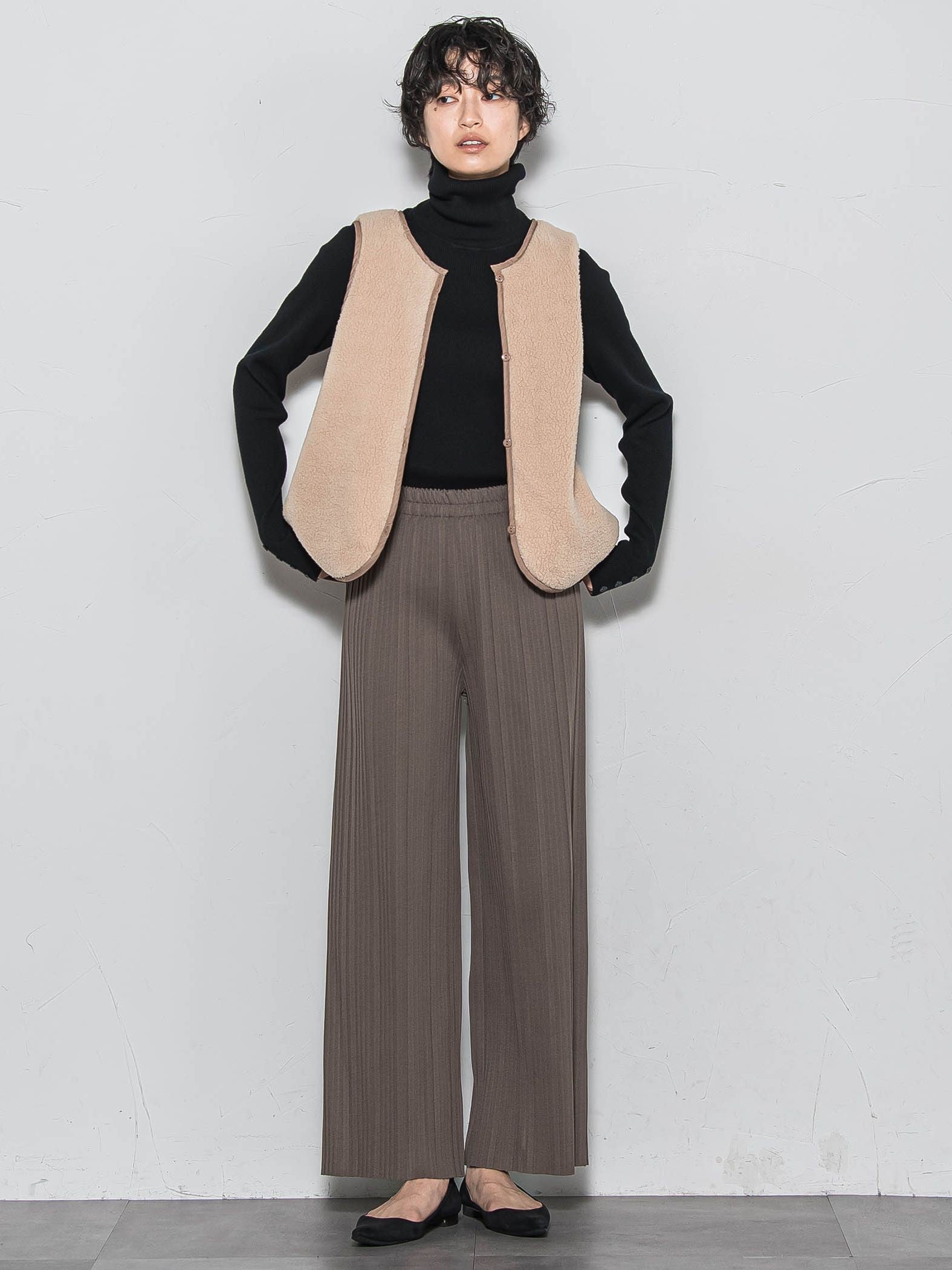 【WEB限定】裏起毛プリーツパンツ≪手洗い可能≫