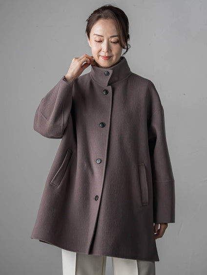 【大きいサイズ】スタンドカラーウールリバーコート