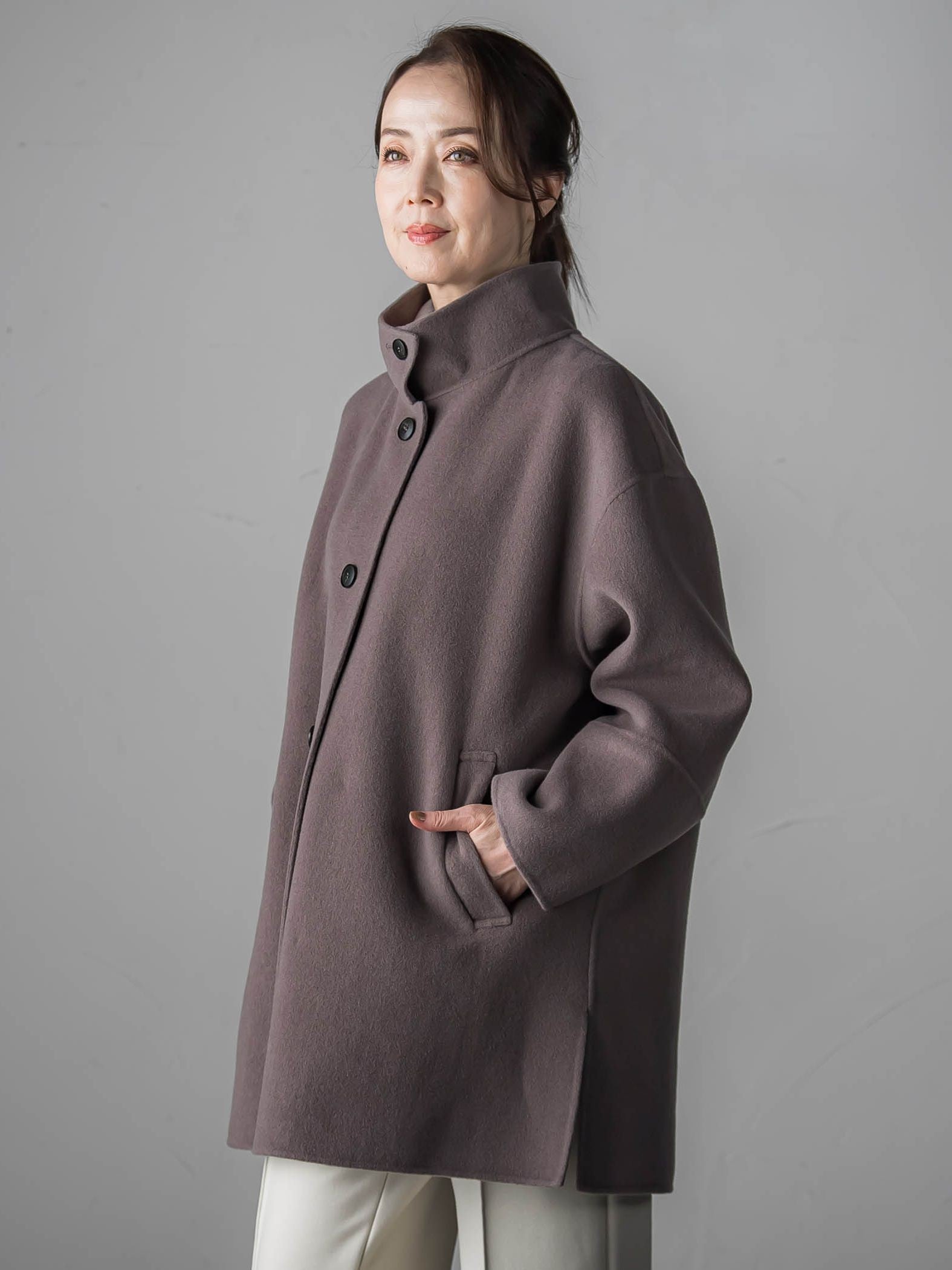 【大きいサイズ】スタンドカラーウールリバーコート