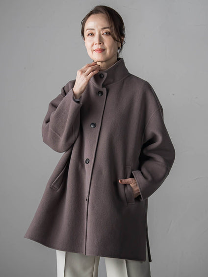 【大きいサイズ】スタンドカラーウールリバーコート