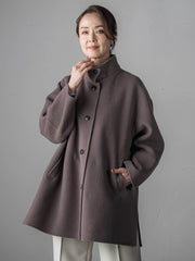 【大きいサイズ】スタンドカラーウールリバーコート