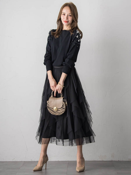 ラッフルチュールスカート≪洗濯機で洗える≫