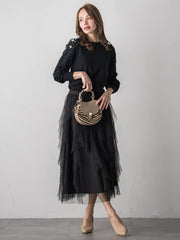 ラッフルチュールスカート≪洗濯機で洗える≫