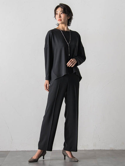 【大きいサイズ】ハイストレッチカルゼストレートパンツ