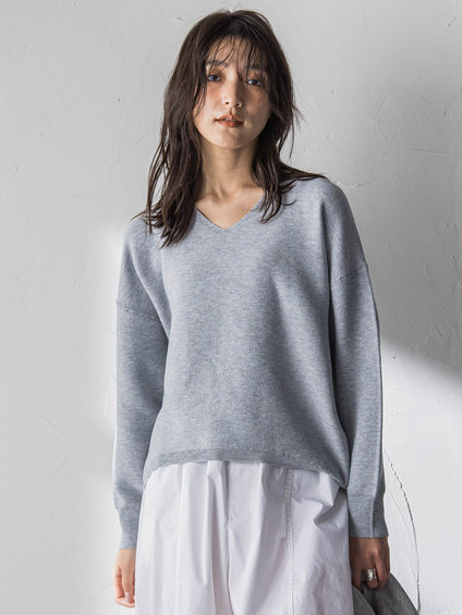 Vネックラメガーターニットプルオーバー≪手洗い可能≫