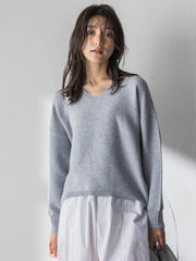 Vネックラメガーターニットプルオーバー≪手洗い可能≫