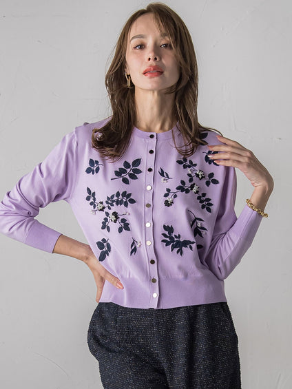 【新色追加】ボタニカルモチーフ刺繍カーディガン