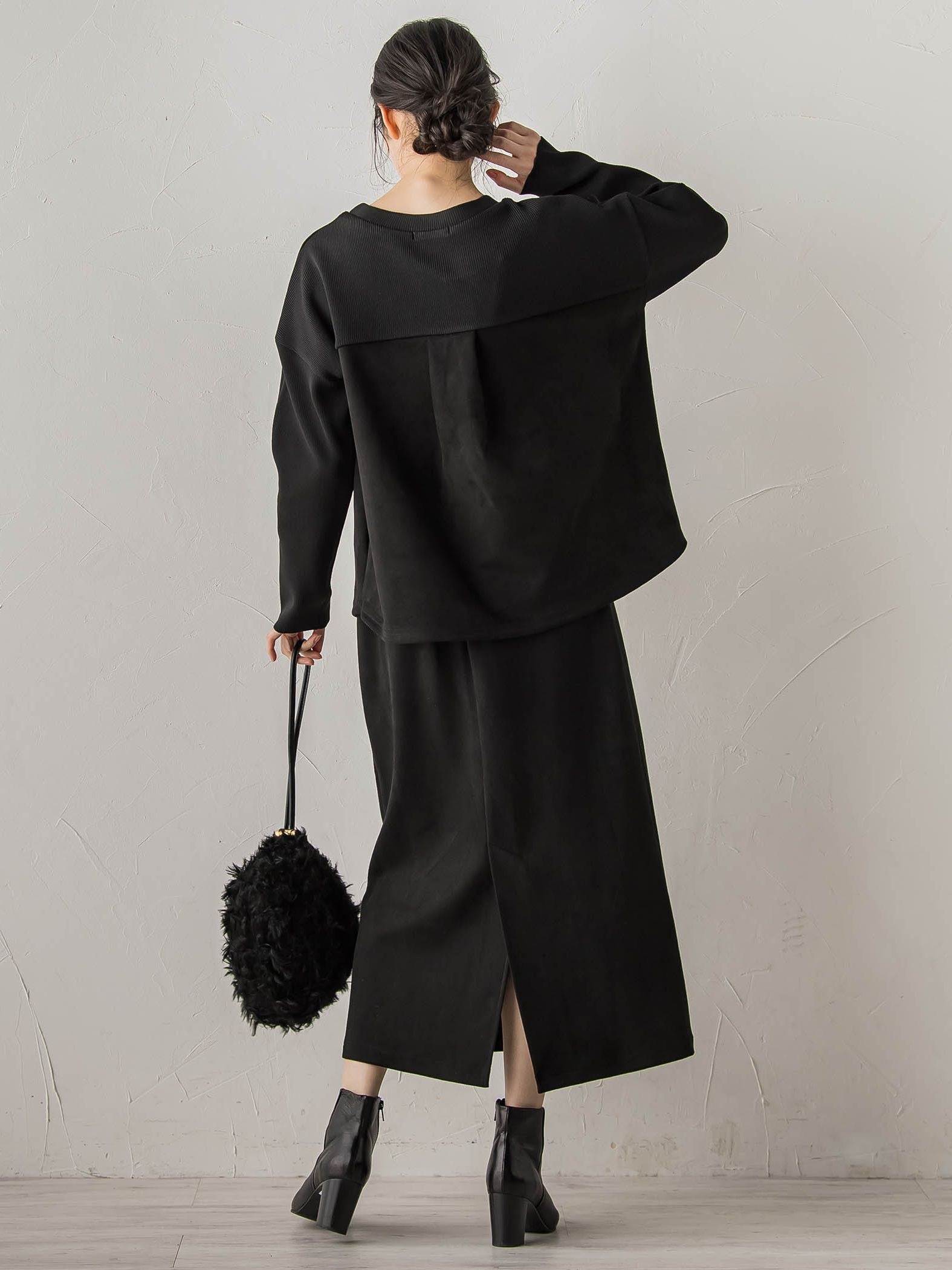 スエードフロント切替えナロースカート≪手洗い可能≫