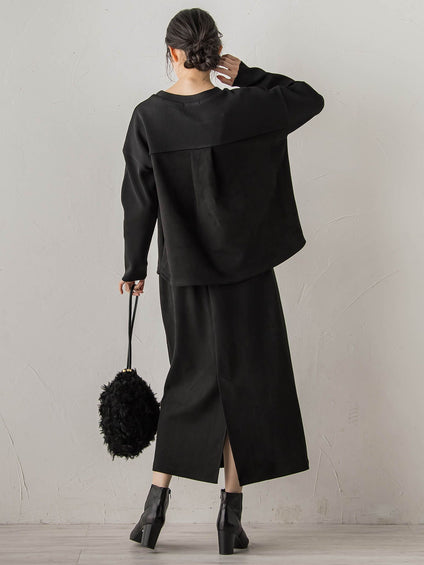 スエードフロント切替えナロースカート≪手洗い可能≫