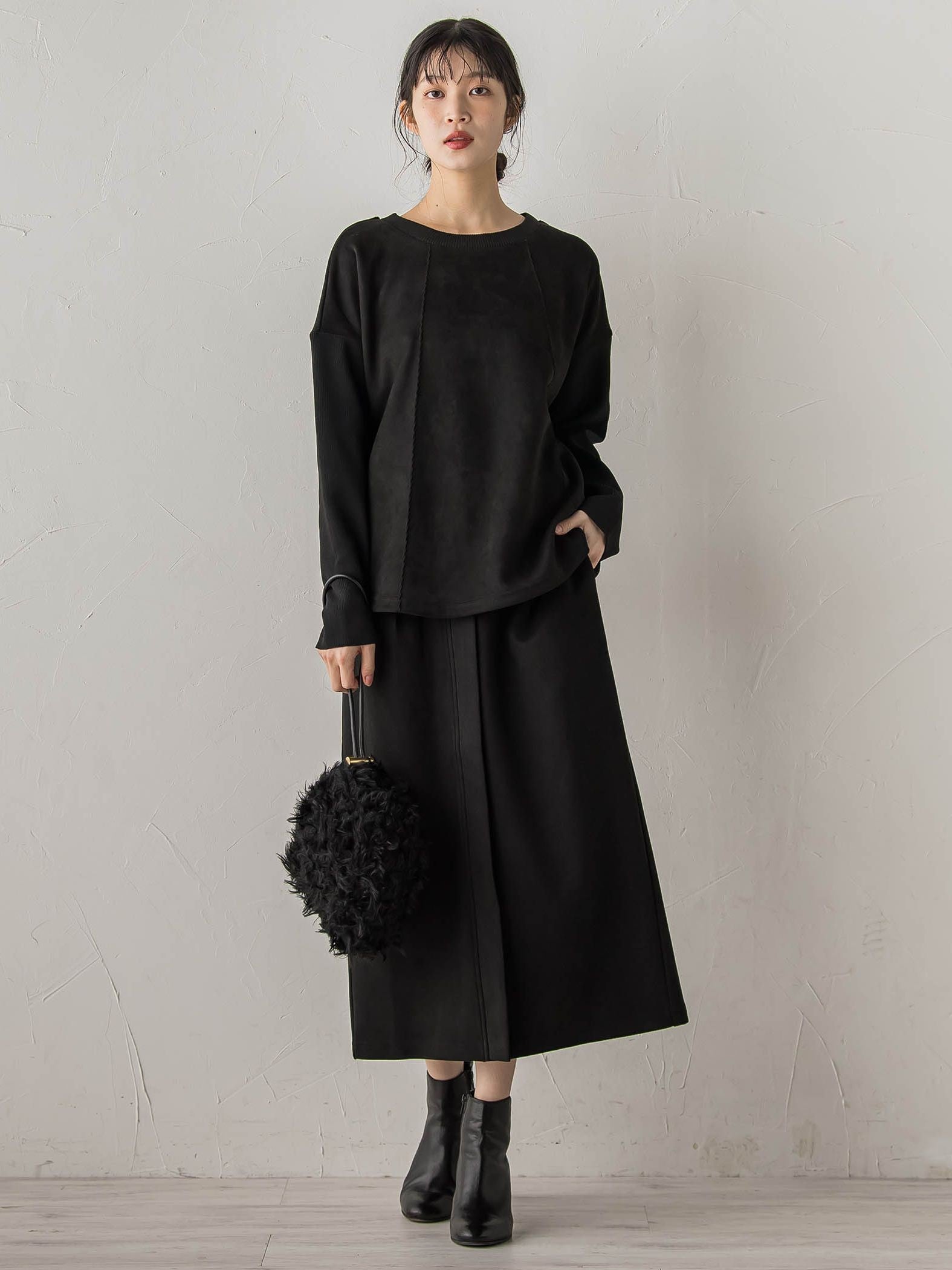 スエードフロント切替えナロースカート≪手洗い可能≫